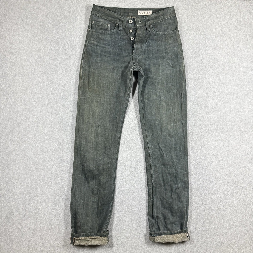Gustin Selvedge Jeans Men 26x32 California Straight Raw Denim #140 Grayish Blue